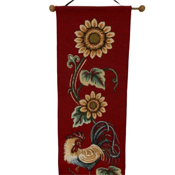 Sunflower Rooster Tapestry Country Chic Bell Pull Woodworkers & Weavers Red - Picture 3 of 11